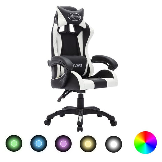 85039 Gaming-Stuhl mit RGB LED-Leuchten Weiß und Schwarz Kunstleder