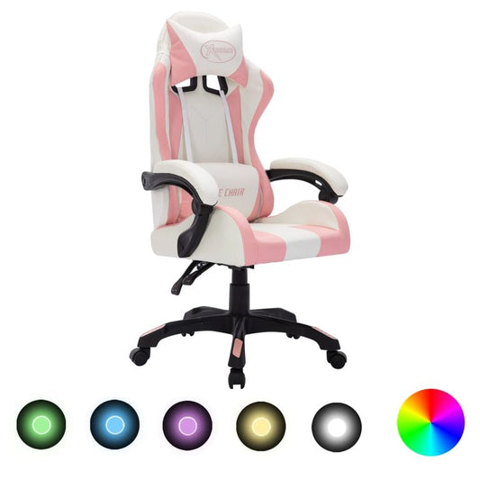 85042 Gaming-Stuhl mit RGB LED-Leuchten Rosa und Schwarz Kunstleder