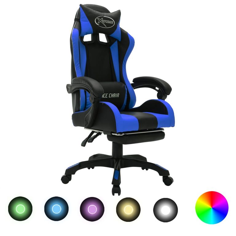 85044 Gaming-Stuhl mit RGB LED-Leuchten Blau und Schwarz Kunstleder