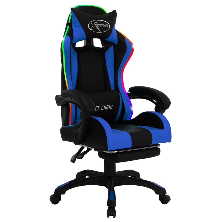 85044 Gaming-Stuhl mit RGB LED-Leuchten Blau und Schwarz Kunstleder