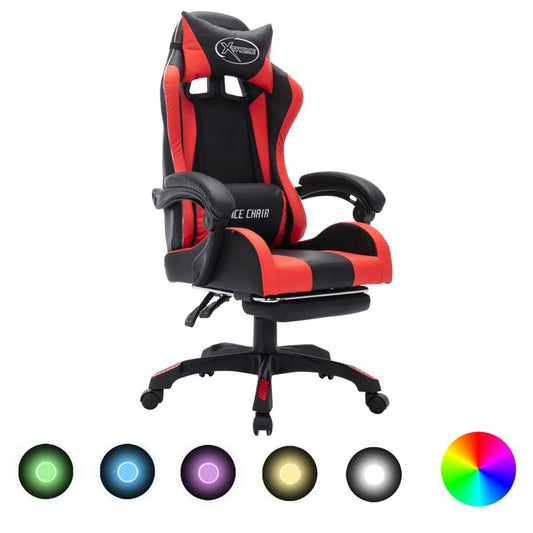 85045 Gaming-Stuhl mit RGB LED-Leuchten Rot und Schwarz Kunstleder