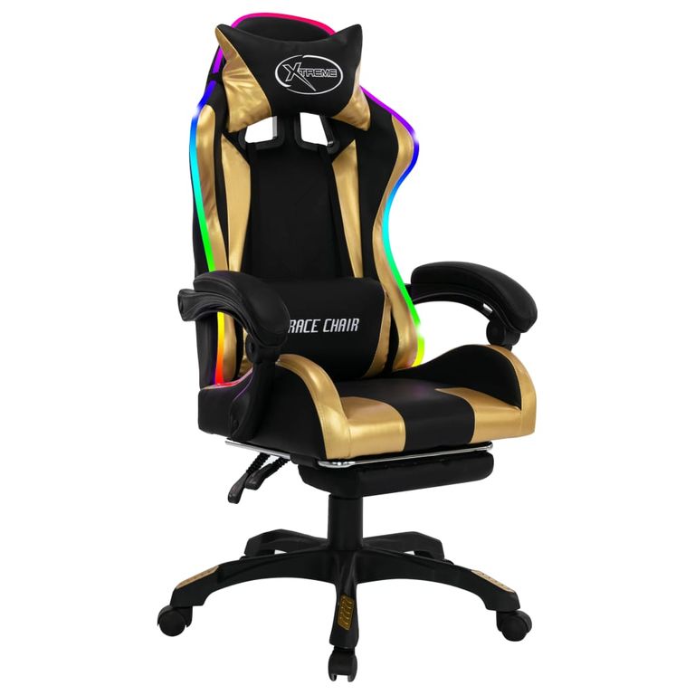 85046 Gaming-Stuhl mit RGB LED-Leuchten Gold und Schwarz Kunstleder