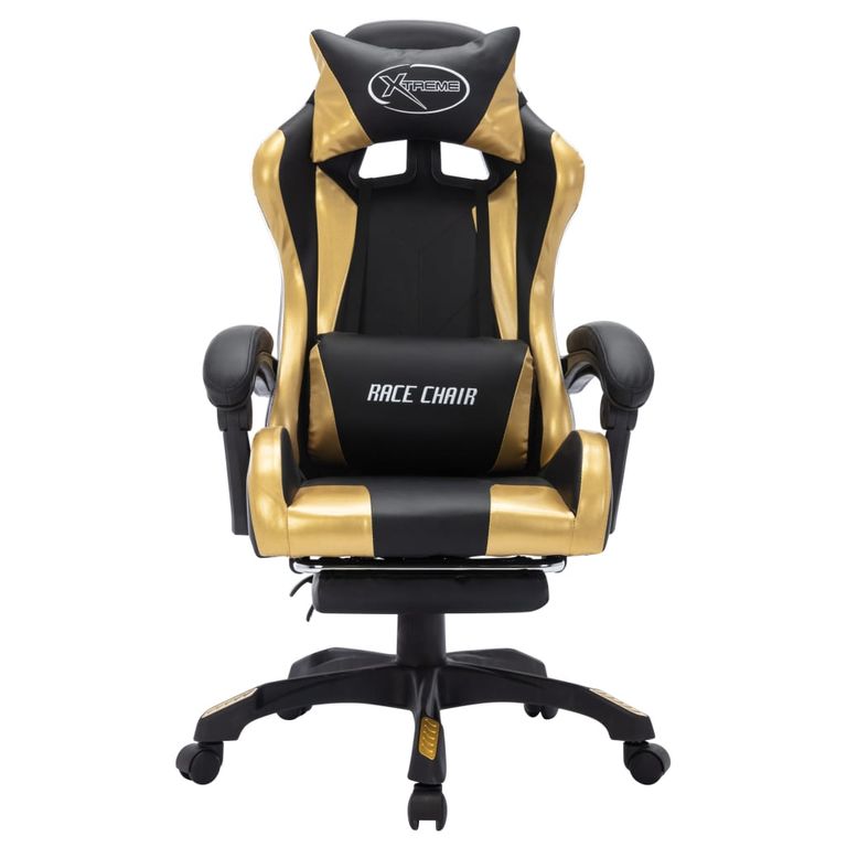 85046 Gaming-Stuhl mit RGB LED-Leuchten Gold und Schwarz Kunstleder