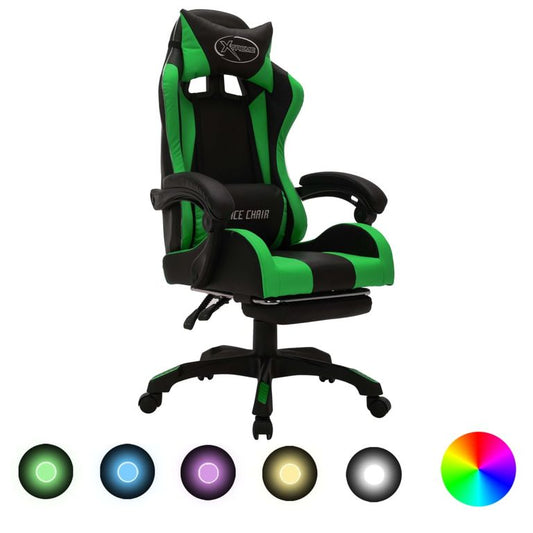 85047 Gaming-Stuhl mit RGB LED-Leuchten Grün und Schwarz Kunstleder