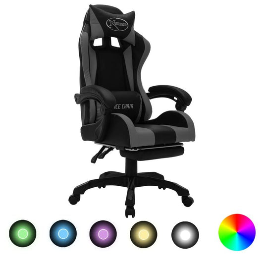 85048 Gaming-Stuhl mit RGB LED-Leuchten Grau und Schwarz Kunstleder