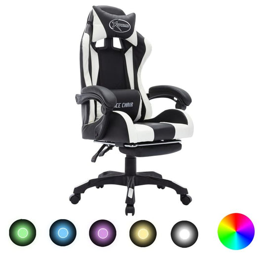 85049 Gaming-Stuhl mit RGB LED-Leuchten Weiß und Schwarz Kunstleder