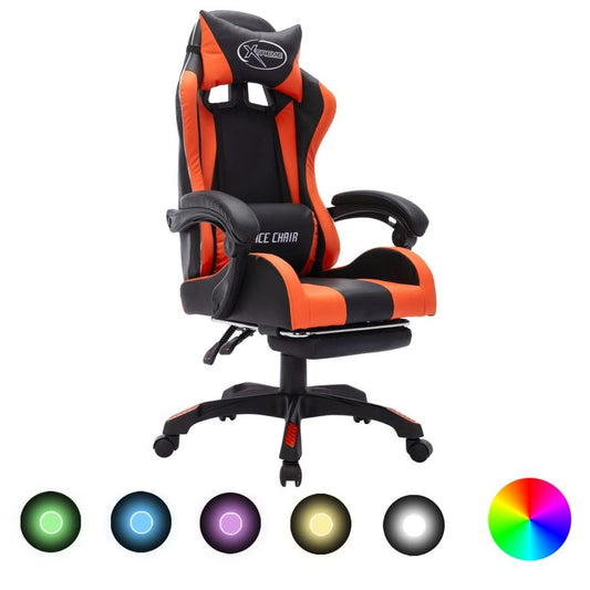 85050 Gaming-Stuhl mit RGB LED-Leuchten Orange und Schwarz Kunstleder