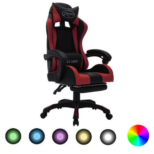 85051 Gaming-Stuhl mit RGB LED-Leuchten Weinrot Schwarz Kunstleder