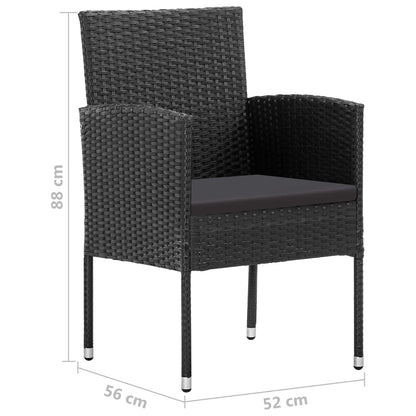 3-tlg. Garten-Essgruppe Poly Rattan Schwarz 116516