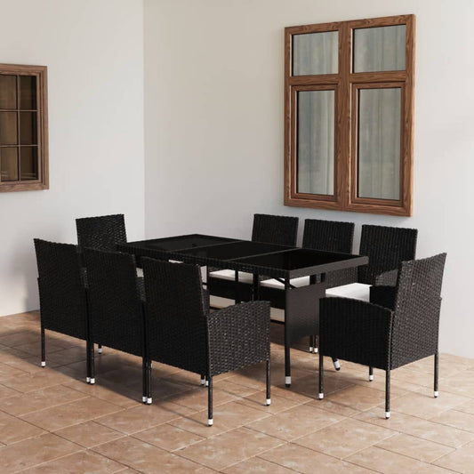 9-tlg. Garten-Essgruppe Poly Rattan Schwarz 115507