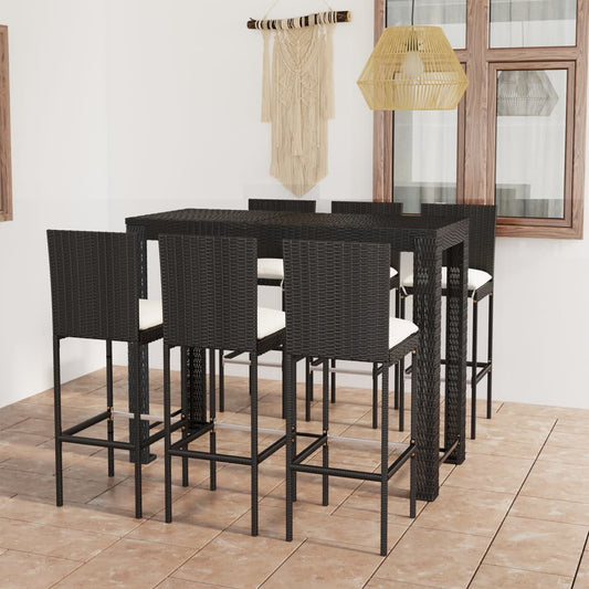 7-tlg. Garten-Bar-Set mit Creme Kissen Poly Rattan 119159