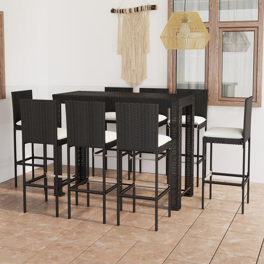 9-tlg. Garten-Bar-Set mit Creme Kissen Poly Rattan 101174