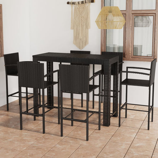 7-tlg. Garten-Bar-Set mit Armlehnen Poly Rattan Schwarz 120616