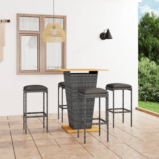 5-tlg. Gartenbar-Set mit Kissen Poly Rattan Grau 115294