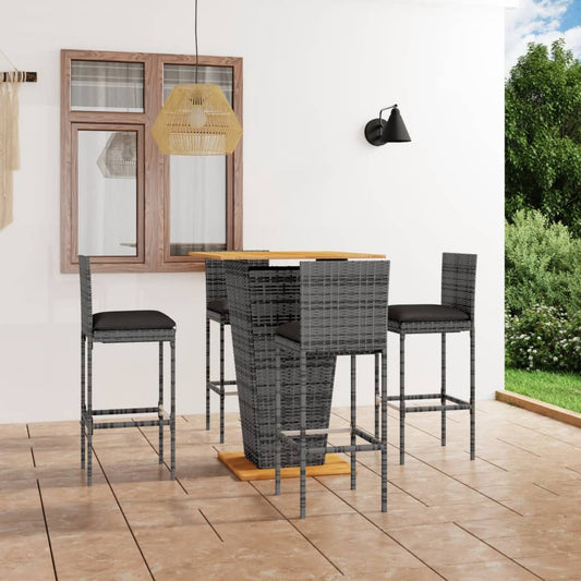 5-tlg. Gartenbar-Set mit Kissen Poly Rattan Grau 115308