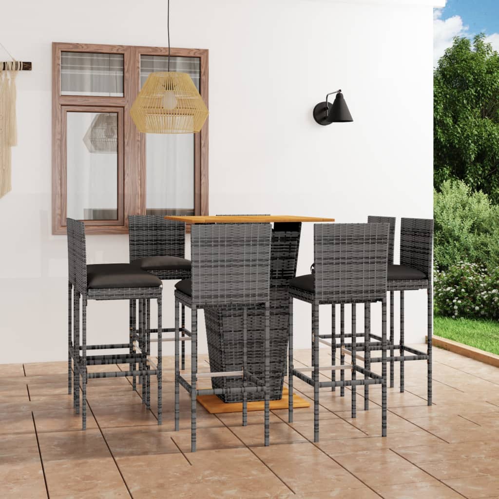 9-tlg. Gartenbar-Set mit Kissen Poly Rattan Grau 115286