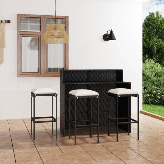 4-tlg. Gartenbar-Set mit Kissen Schwarz 115586