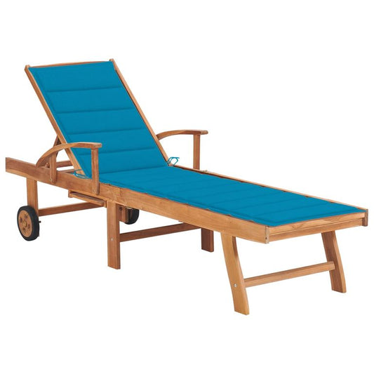 Sonnenliege mit Auflage Blau Massivholz Teak 96607