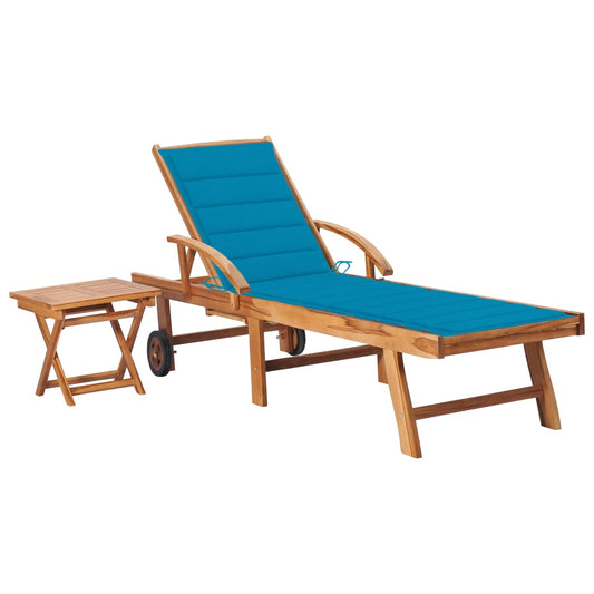 Sonnenliege mit Tisch und Auflage Massivholz Teak 99625