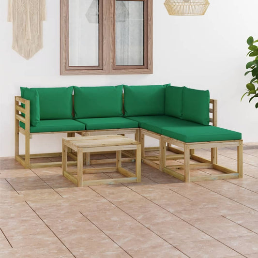 6-tlg. Garten-Lounge-Set mit Grünen Kissen 101348