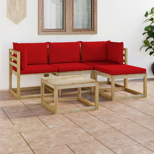 5-tlg. Garten-Lounge-Set mit Roten Kissen 111768