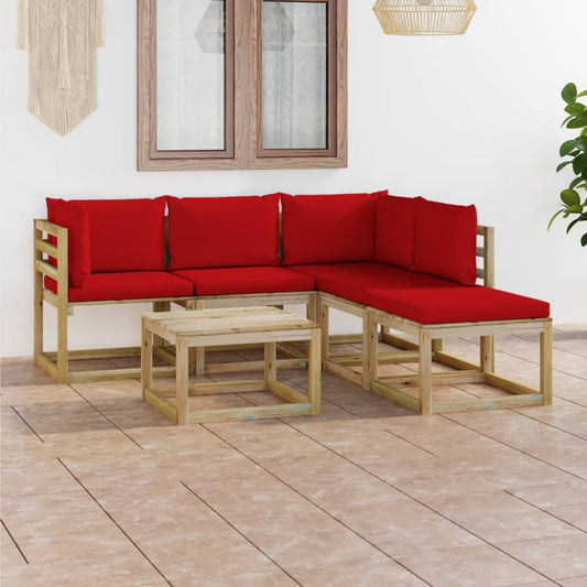 6-tlg. Garten-Lounge-Set mit Roten Kissen 109200