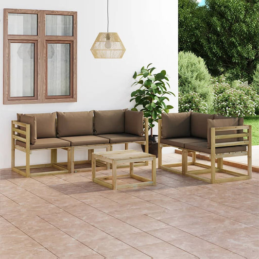 6-tlg. Garten-Lounge-Set mit Taupe Kissen 111643