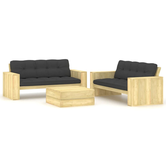 3-tlg. Garten-Lounge-Set mit Kissen Kiefernholz Imprägniert 112039