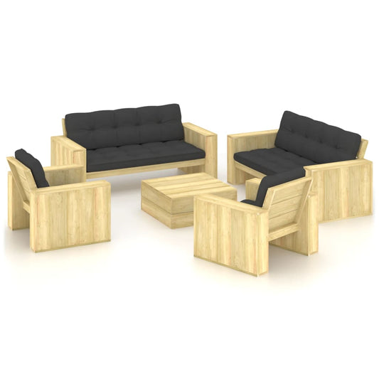 5-tlg. Garten-Lounge-Set mit Kissen Kiefernholz Imprägniert 112020