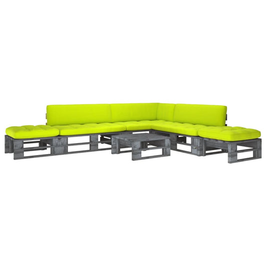 6-tlg. Paletten-Lounge-Set mit Kissen Grau Kiefer Imprägniert 107544