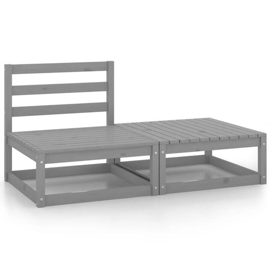 2-tlg. Garten-Lounge-Set Grau Kiefer Massivholz 96496