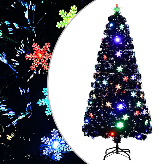 Weihnachtsbaum mit LED-Schneeflocken Schwarz 150 cm Fiberoptik 126636