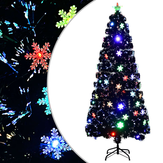 Weihnachtsbaum mit LED-Schneeflocken Schwarz 180 cm Fiberoptik 127985