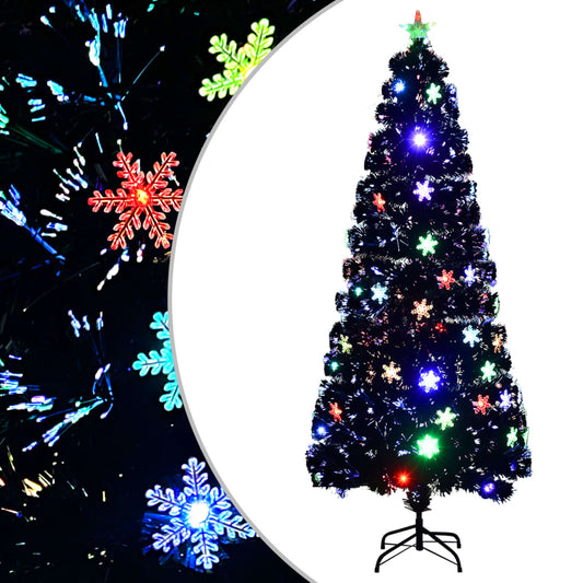 Weihnachtsbaum mit LED-Schneeflocken Schwarz 210 cm Fiberoptik 128441