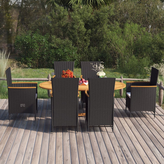 7-tlg. Garten-Essgruppe Poly Rattan Schwarz 116425