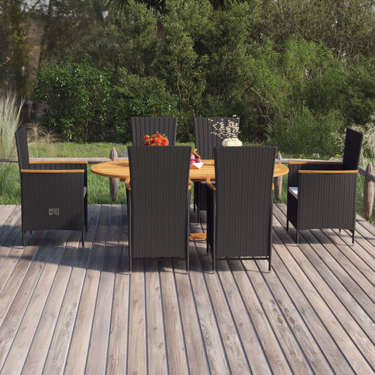 7-tlg. Garten-Essgruppe Poly Rattan Schwarz 114988