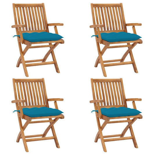 Klappbare Gartenstühle mit Kissen 4 Stk. Massivholz Teak 105483