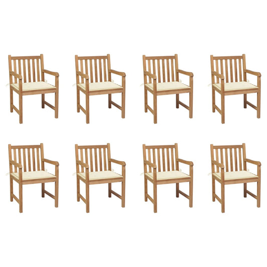 Gartenstühle 8 Stk. mit Creme Kissen Massivholz Teak 105745