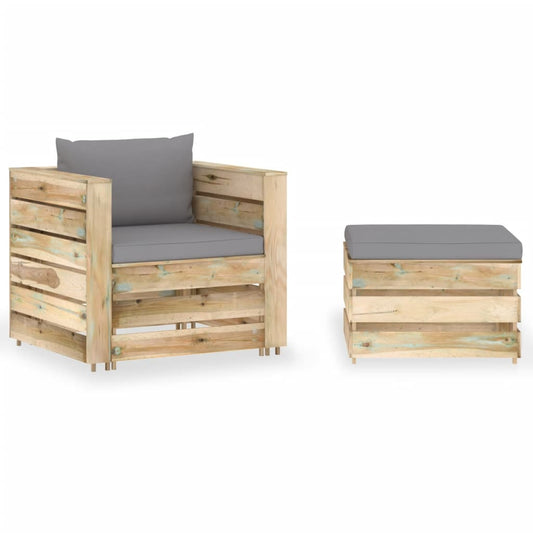 2-tlg. Garten-Lounge-Set mit Kissen Grün Imprägniertes Holz 116994