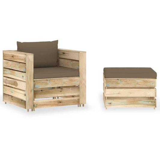 2-tlg. Garten-Lounge-Set mit Kissen Grün Imprägniertes Holz 114132