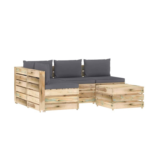 5-tlg. Garten-Lounge-Set mit Kissen Grün Imprägniertes Holz 119608