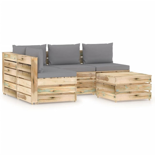 5-tlg. Garten-Lounge-Set mit Kissen Grün Imprägniertes Holz 119610