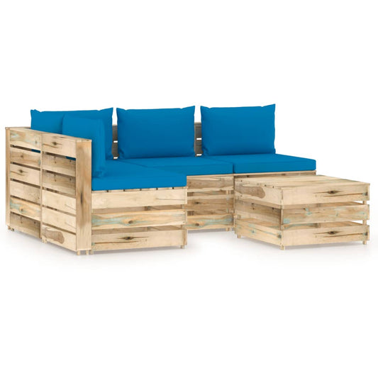 5-tlg. Garten-Lounge-Set mit Kissen Grün Imprägniertes Holz 105079