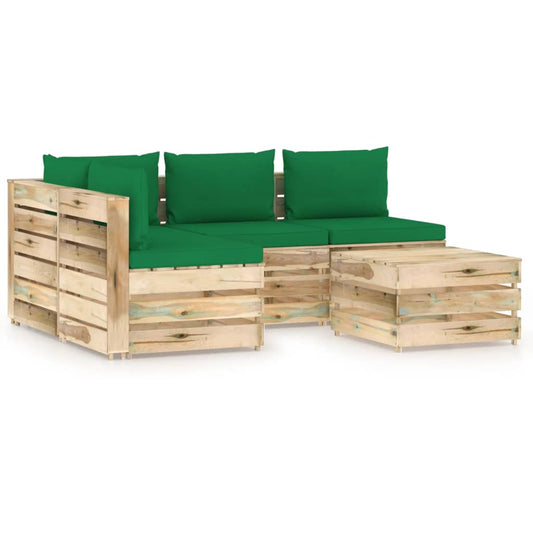 5-tlg. Garten-Lounge-Set mit Kissen Grün Imprägniertes Holz 113136