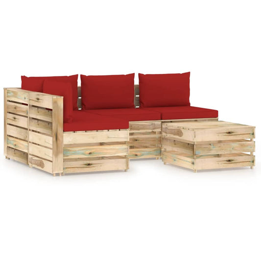 5-tlg. Garten-Lounge-Set mit Kissen Grün Imprägniertes Holz 119020