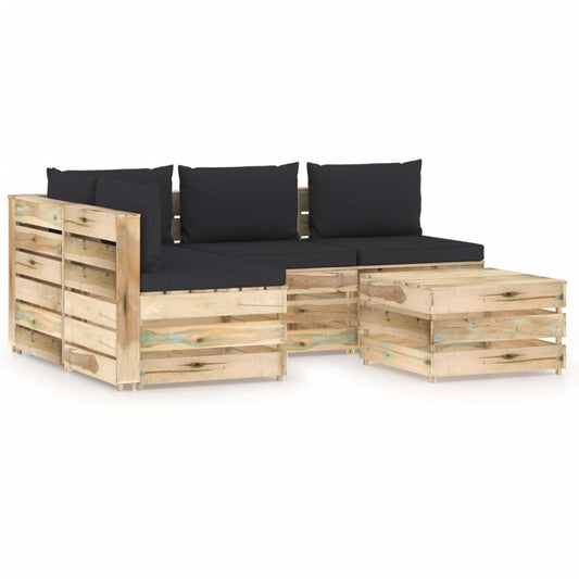 5-tlg. Garten-Lounge-Set mit Kissen Grün Imprägniertes Holz 108874