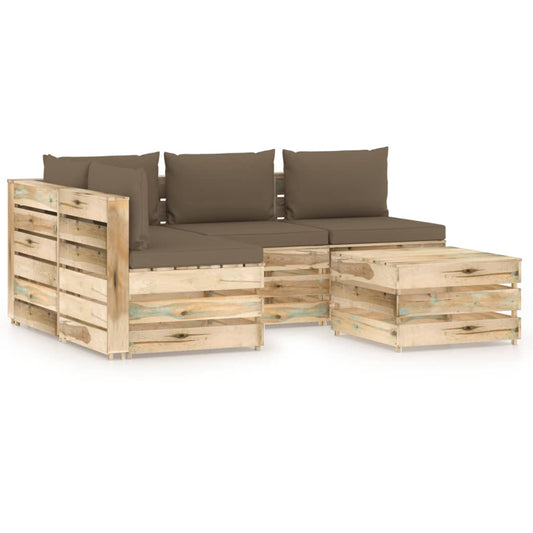 5-tlg. Garten-Lounge-Set mit Kissen Grün Imprägniertes Holz 119620