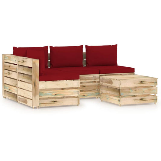 5-tlg. Garten-Lounge-Set mit Kissen Grün Imprägniertes Holz 106220