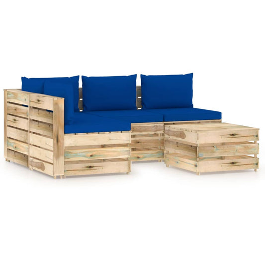 5-tlg. Garten-Lounge-Set mit Kissen Grün Imprägniertes Holz 116308