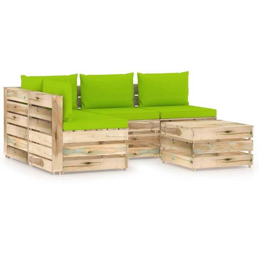 5-tlg. Garten-Lounge-Set mit Kissen Grün Imprägniertes Holz 100317